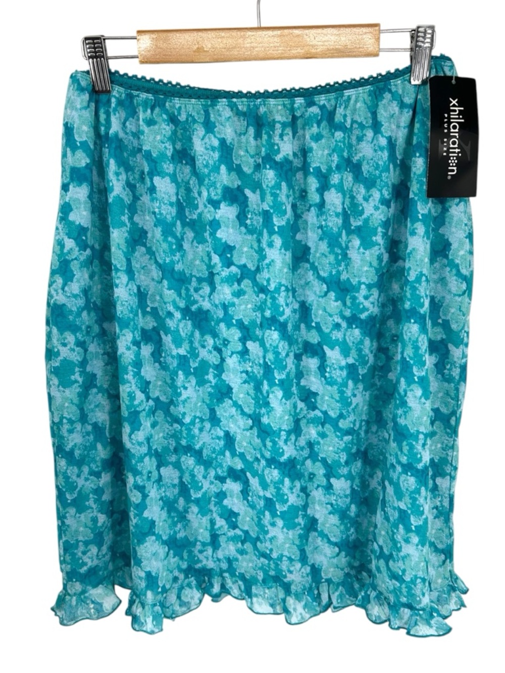 NWT Vtg Y2K Xhilaration Turquoise and Blue Green Ruffle Hem Pull On Midi Skirt